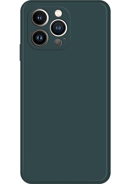 iPhone 15 Pro Max Düz Kenar Ka Telefon Tpu Kılıfı Fiber Astarlı Telefon Kılıfı-Siyahımsı Yeşil (Yurt Dışından)