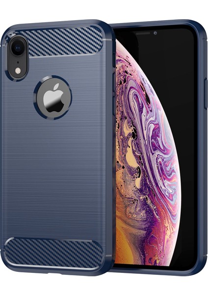 iPhone Xr 6.1 Inç Düşmeye Esnek Tpu Telefon Arka Kapağı Fırçalanmış Karbon Fiber Doku Cep Telefonu Kılıfı-Mavi (Yurt Dışından)