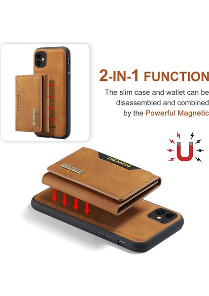 Dg.mıng M2 Serisi Çıkarılabilir Cüzdan 2'si 1 Arada Kablosuz Şarj Hibrit Telefon Kılıfı Kabuğu Yatay Görüntüleme Destekli iPhone 11 6.1 Inç-Kahverengi (Yurt Dışından) fırsatları