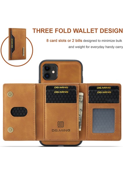 Dg.mıng M2 Serisi Çıkarılabilir Cüzdan 2'si 1 Arada Kablosuz Şarj Hibrit Telefon Kılıfı Kabuğu Yatay Görüntüleme Destekli iPhone 11 6.1 Inç-Kahverengi (Yurt Dışından) indirimleri