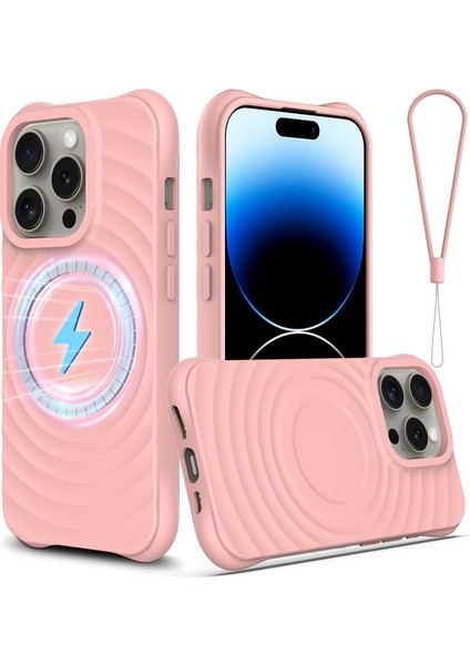 iPhone 14 Pro Max Kılıfı Su Dalgası Doku Sıvı Silikon Telefon Kılıfı Magsafe-Pembe ile Uyumlu (Yurt Dışından)