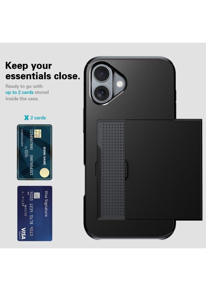 iPhone 16 Plus Kılıf Kart Tutucu Tpu+Pc Telefon Kılıfı Çift Katmanlı Darbeye Dayanıklı-Siyah (Yurt Dışından) modelleri