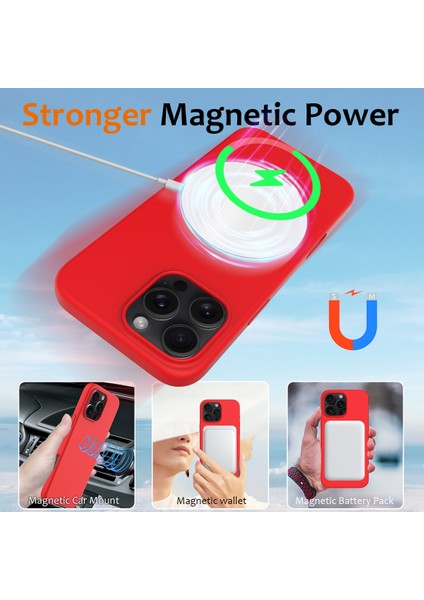 iPhone 16 Pro Manyetik Kılıf Darbeye Dayanıklı Sıvı Silikon Telefon Kılıfı-Kırmızı (Yurt Dışından) modelleri