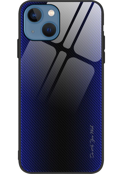 iPhone 15 Cep Telefonu Kılıfı Temperli Cam + Yumuşak Tpu Telefon Kılıfı Karbon Fiber Dokulu - Koyu Mavi (Yurt Dışından)