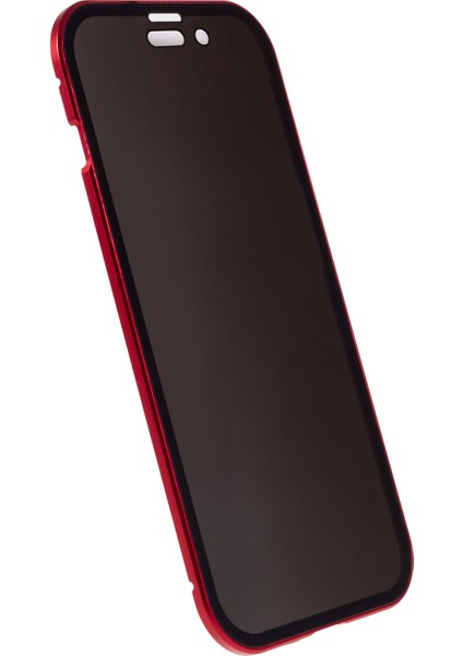 iPhone 15 Plus Anti-Casus Telefon Kılıfı Manyetik Adsorpsiyon Metal Çerçeve + Çift Taraflı Temperli Cam Darbeye Dayanıklı Kapak - Kırmızı (Yurt Dışından) modelleri