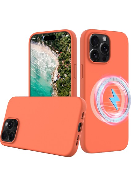iPhone 16 Pro Manyetik Kılıf Darbeye Dayanıklı Sıvı Silikon Telefon Kılıfı-Turuncu (Yurt Dışından)