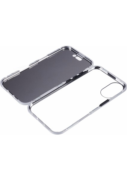 iPhone 16 Plus Anti-Casus Kılıf Manyetik Metal Çerçeve + Çift Taraflı Temperli Cam Telefon Kılıfı - Gümüş (Yurt Dışından) indirimleri