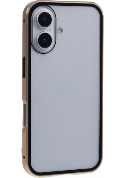 iPhone 16 Anti-Casus Kılıf Manyetik Metal Çerçeve + Çift Taraflı Temperli Cam Telefon Kılıfı - Altın (Yurt Dışından) fırsatları