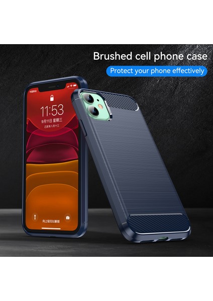 1.8mm Karbon Fiber Fırçalanmış Doku Darbe Tamponu Tpu Arka Kılıf Cep Telefonu Kılıfı iPhone 11 6.1 Inç-Mavi (Yurt Dışından) indirimleri