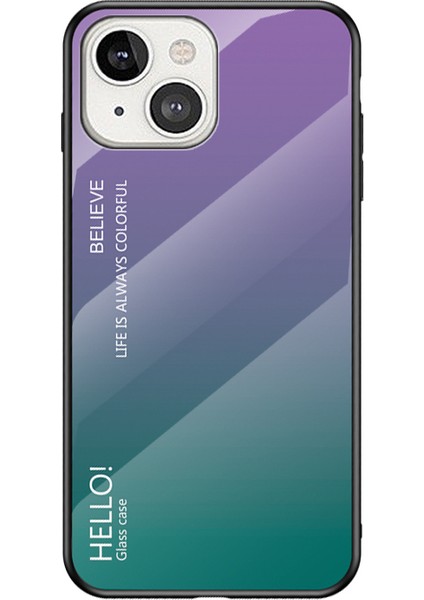 Degrade Renk Temperli Cam Arka Kabuk Yumuşak Tpu Kenar Kapak Telefon Kılıfı iPhone 13 Mini 5.4 Inç-Degrade Mor Yeşil (Yurt Dışından)