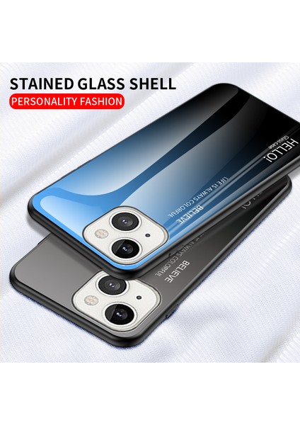 Degrade Renk Temperli Cam Arka Kabuk Yumuşak Tpu Kenar Kapak Telefon Kılıfı iPhone 13 Mini 5.4 Inç-Degrade Mor Yeşil (Yurt Dışından) fiyatları