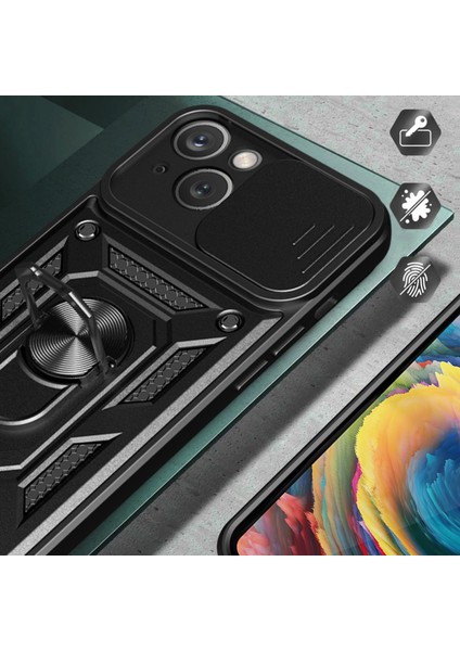 iPhone 15 Plus Parmak Izi Önleyici Telefon Kılıfı Pc+Tpu Kickstand Kılıfı Arka Lens Korumalı-Gümüş (Yurt Dışından) indirimleri