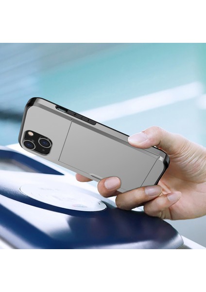 iPhone 14 Plus 6.7 Inç Için Kart Tutucu Telefon Kılıfı, Tpu + Pc Çift Katmanlı Koruyucu Kılıf-Gri (Yurt Dışından) fiyatları