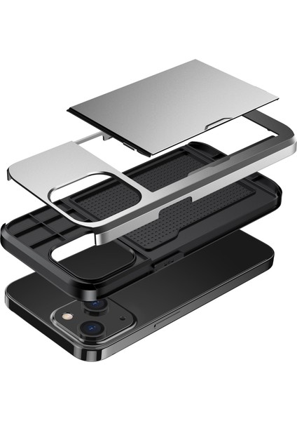 iPhone 14 Plus 6.7 Inç Için Kart Tutucu Telefon Kılıfı, Tpu + Pc Çift Katmanlı Koruyucu Kılıf-Gri (Yurt Dışından) modelleri