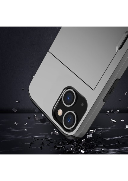 iPhone 14 Plus 6.7 Inç Için Kart Tutucu Telefon Kılıfı, Tpu + Pc Çift Katmanlı Koruyucu Kılıf-Gri (Yurt Dışından) fırsatları