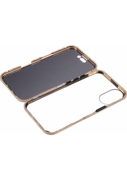 iPhone 16 Plus Anti-Casus Kılıf Manyetik Metal Çerçeve + Çift Taraflı Temperli Cam Telefon Kılıfı - Altın (Yurt Dışından) indirimleri