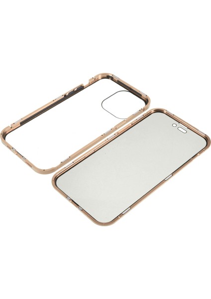 iPhone 16 Pro Anti-Casus Kılıf Manyetik Metal Çerçeve + Çift Taraflı Temperli Cam Telefon Kılıfı - Altın (Yurt Dışından) indirimleri