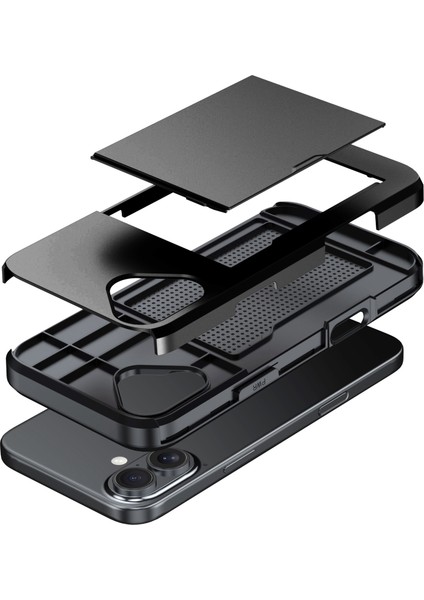 iPhone 16 Plus Kılıf Kart Tutucu Tpu+Pc Telefon Kılıfı Çift Katmanlı Darbeye Dayanıklı-Siyah (Yurt Dışından) indirimleri