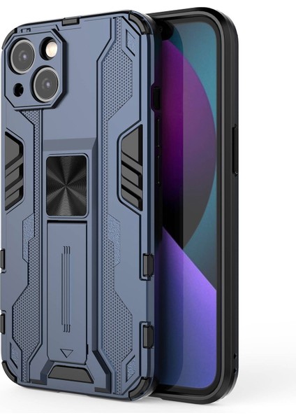 iPhone 14 Plus 6.7 Inç Darbeye Dayanıklı Sert Pc + Yumuşak Tpu Cep Telefonu Kılıfı Kamera Koruması Destek Ayağı Arka Kılıf-Mavi (Yurt Dışından)