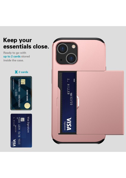 iPhone 15 Plus Için Kart Tutucu Telefon Kılıfı, Tpu+Pc Çift Katmanlı Düşmeye Karşı Telefon Kılıfı-Gül Altını (Yurt Dışından) modelleri