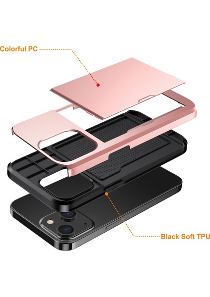 iPhone 15 Plus Için Kart Tutucu Telefon Kılıfı, Tpu+Pc Çift Katmanlı Düşmeye Karşı Telefon Kılıfı-Gül Altını (Yurt Dışından) indirimleri