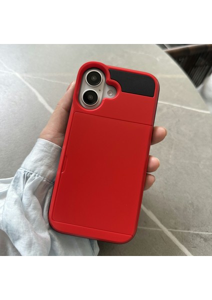 iPhone 16 Kılıfı Için Kayar Kart Tutucu Pc+Tpu Telefon Arka Kapağı-Kırmızı (Yurt Dışından)