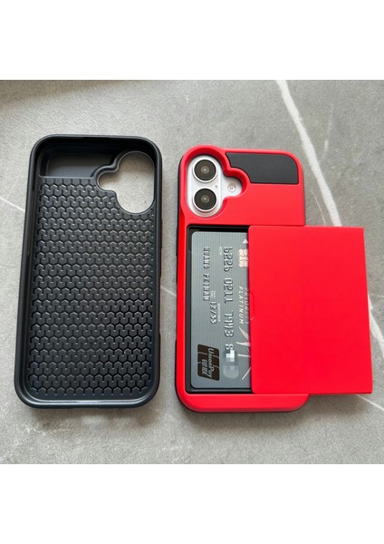 iPhone 16 Kılıfı Için Kayar Kart Tutucu Pc+Tpu Telefon Arka Kapağı-Kırmızı (Yurt Dışından) modelleri