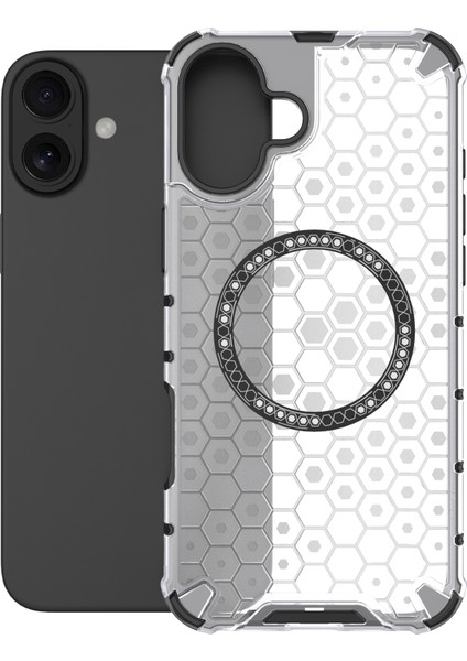 iPhone 16 Manyetik Kılıf Petek Tasarım Tpu+Pc Telefon Kılıfı Hava Yastığı Koruması-Şeffaf (Yurt Dışından) fırsatları