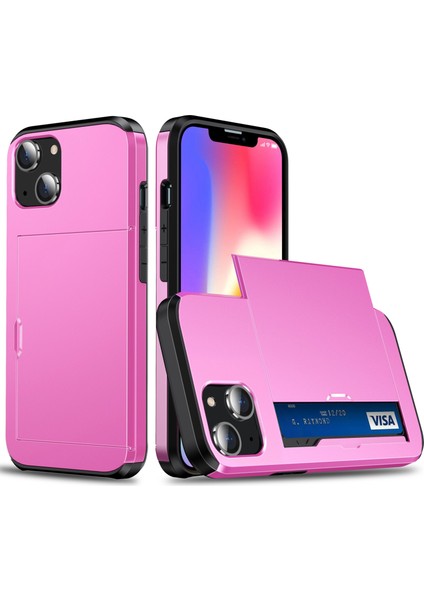 iPhone 14 Plus 6.7 Inç Için Kart Tutucu Telefon Kılıfı, Tpu + Pc Çift Katmanlı Koruyucu Kılıf-Pembe (Yurt Dışından)