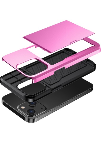 iPhone 14 Plus 6.7 Inç Için Kart Tutucu Telefon Kılıfı, Tpu + Pc Çift Katmanlı Koruyucu Kılıf-Pembe (Yurt Dışından) modelleri