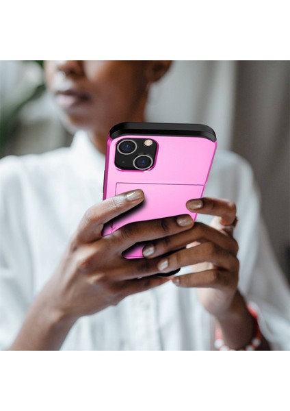 iPhone 14 Plus 6.7 Inç Için Kart Tutucu Telefon Kılıfı, Tpu + Pc Çift Katmanlı Koruyucu Kılıf-Pembe (Yurt Dışından) indirimleri