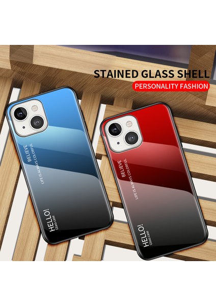 Degrade Renk Temperli Cam Arka Kabuk Yumuşak Tpu Kenar Kapak Telefon Kılıfı iPhone 13 Mini 5.4 Inç-Degrade Mor Yeşil (Yurt Dışından) indirimleri