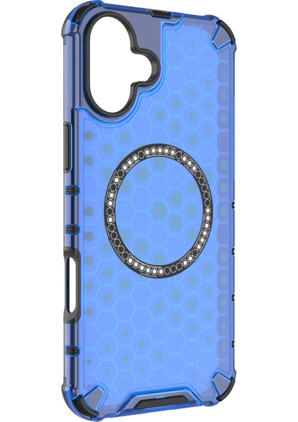 iPhone 16 Manyetik Kılıf Petek Tasarım Tpu+Pc Telefon Kılıfı Hava Yastığı Koruması-Mavi (Yurt Dışından) fiyatları