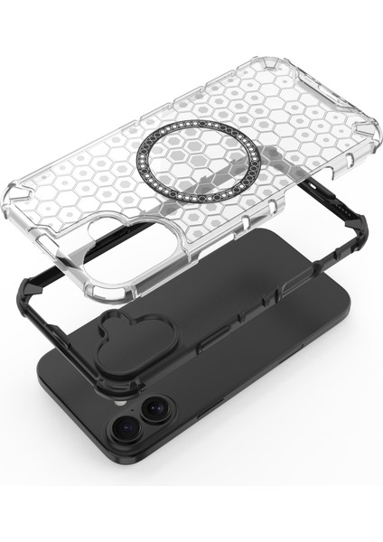 iPhone 16 Manyetik Kılıf Petek Tasarım Tpu+Pc Telefon Kılıfı Hava Yastığı Koruması-Mavi (Yurt Dışından) modelleri