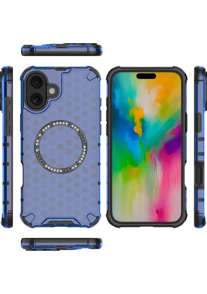 iPhone 16 Manyetik Kılıf Petek Tasarım Tpu+Pc Telefon Kılıfı Hava Yastığı Koruması-Mavi (Yurt Dışından) indirimleri