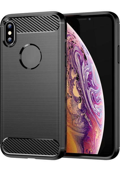 1.8mm Şık Karbon Fiber Fırçalanmış Tasarım Esnek Tpu Düşmeye Karşı Cep Telefonu Kılıfı iPhone Xs Max 6.5 Inç-Siyah (Yurt Dışından)