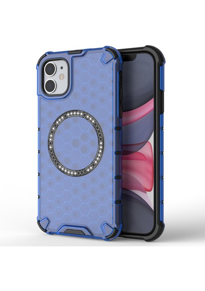 iPhone 11 Kılıfı Için Magsafe Honeycomb Tasarım Tpu+Pc Telefon Kılıfı-Mavi ile Uyumlu (Yurt Dışından)
