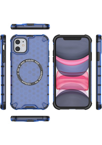 iPhone 11 Kılıfı Için Magsafe Honeycomb Tasarım Tpu+Pc Telefon Kılıfı-Mavi ile Uyumlu (Yurt Dışından) indirimleri
