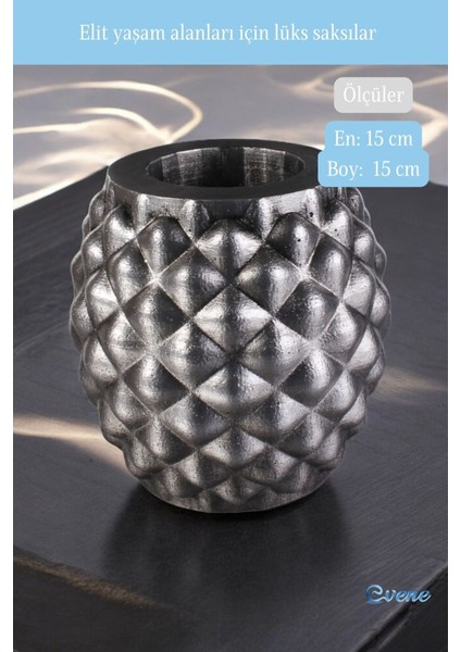 Saksı Çiçek Kaktüs Saksısı Lüx 15 cm Altın Eskitme Varak Boyalı Ananas Desen Saksı Çiçeklik