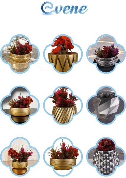Saksı Çiçek Kaktüs Saksısı Lüx 15 cm Altın Eskitme Varak Boyalı Ananas Desen Saksı Çiçeklik