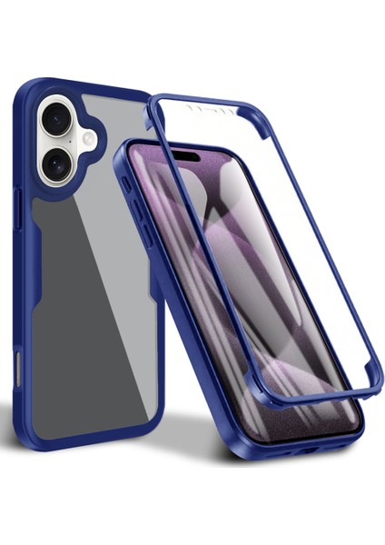 iPhone 16 Kılıfı Akrilik+Tpu Şeffaf Telefon Kılıfı Pet Ekran Filmi-Mavi (Yurt Dışından)