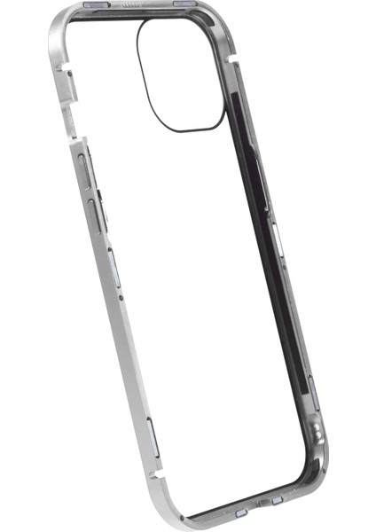 iPhone 15 Plus Anti-Casus Telefon Kılıfı Manyetik Adsorpsiyon Metal Çerçeve + Çift Taraflı Temperli Cam Darbeye Dayanıklı Kapak - Gümüş (Yurt Dışından) fiyatları