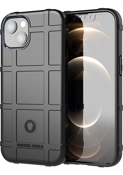 Darbeye Dayanıklı Çizilmeye Dayanıklı Sağlam Kare Izgara Doku Hafif Yumuşak Tpu Telefon Kılıfı iPhone 13 6.1 Inç-Siyah (Yurt Dışından)