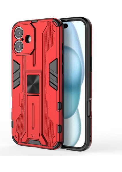 iPhone 16 Plus Kılıf Pc+Tpu Darbeye Dayanıklı Telefon Kılıfı Kickstand Ile-Kırmızı (Yurt Dışından)