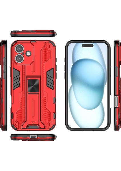 iPhone 16 Plus Kılıf Pc+Tpu Darbeye Dayanıklı Telefon Kılıfı Kickstand Ile-Kırmızı (Yurt Dışından) fırsatları