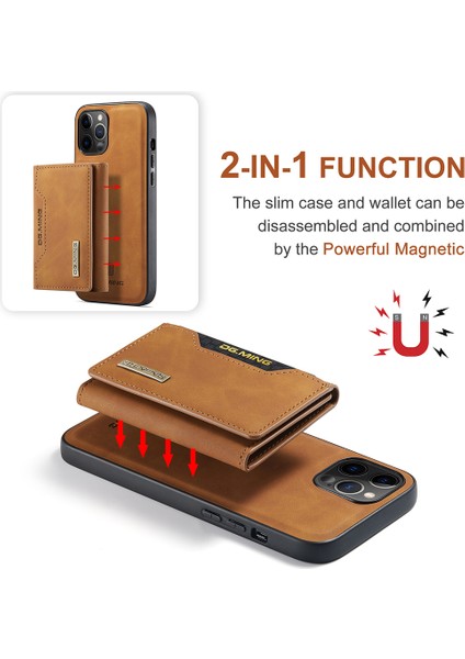 Dg.mıng M2 Serisi Gelişmiş Dört Köşe Manyetik Çıkarılabilir 8 Kart Yuvası Tasarımı Kablosuz Şarj Hibrit Kickstand Kılıf iPhone 13 Pro Max 6.7 Inç-Kahverengi (Yurt Dışından) indirimleri