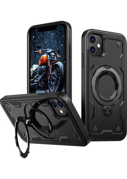 iPhone 11/xr Kılıfı Için Magsafe Askeri Koruma Pc+Tpu Kickstand Telefon Kılıfı ile Uyumlu-Siyah (Yurt Dışından)