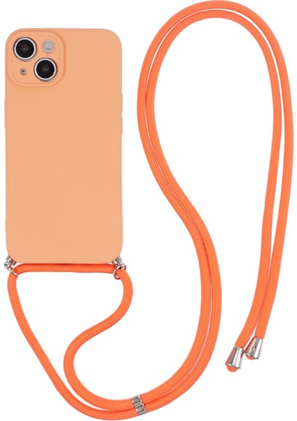 iPhone 15 Tpu Telefon Kılıfı Fiber Astarlı Ka Kaplama Uzun Askılı-Turuncu (Yurt Dışından)