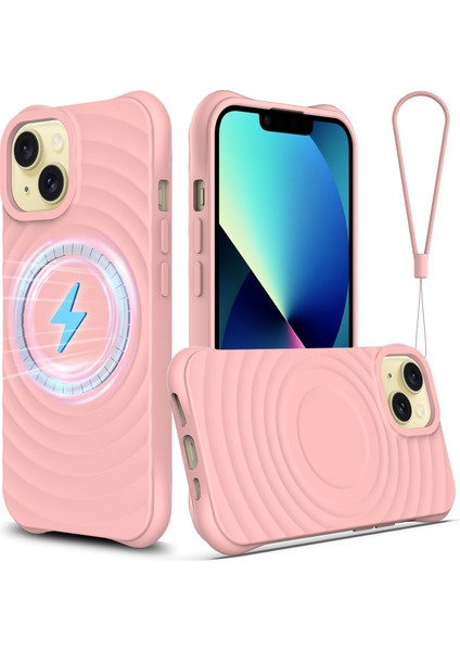 iPhone 13 Mini Sıvı Silikon Kılıf Su Dalgası Doku Manyetik Telefon Koruyucu-Pembe (Yurt Dışından)