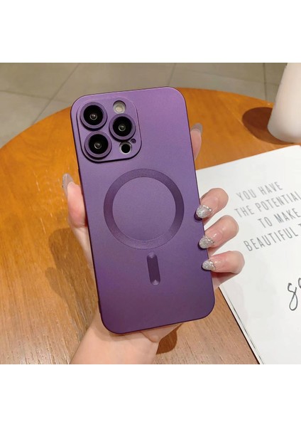 iPhone 13 Pro Max 6.7 Inç Tpu Düşmeye Karşı Kılıf Lens Filmli Magsafe Ka Telefon Kılıfı ile Uyumlu-Koyu Mor (Yurt Dışından)